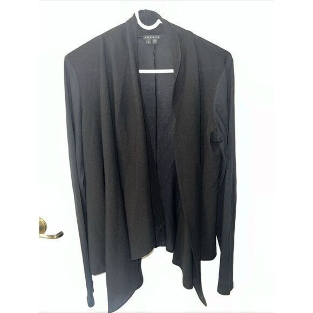 Theory Open Front Cardigan Black‎ Wool Blend Thin Lightweight Size Large